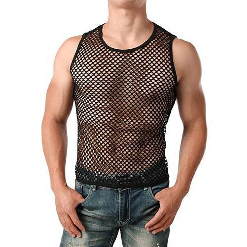 Men&39s Mesh Sheer Shirt Gym Training Tank Vest Tops Sexy Fish Net Hollow Out Muscle Black Vest Male Solid Mesh Tank Tops Clothing