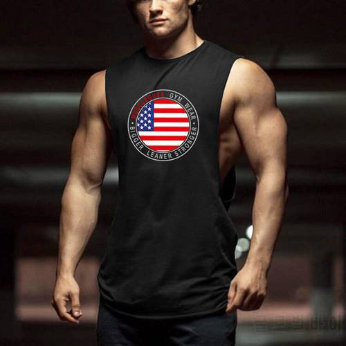 Muscleguys Cut Out Sleeveless Shirt Bodybuilding Clothing and Fitness Men Undershirt usa flag tank tops men muscle vest
