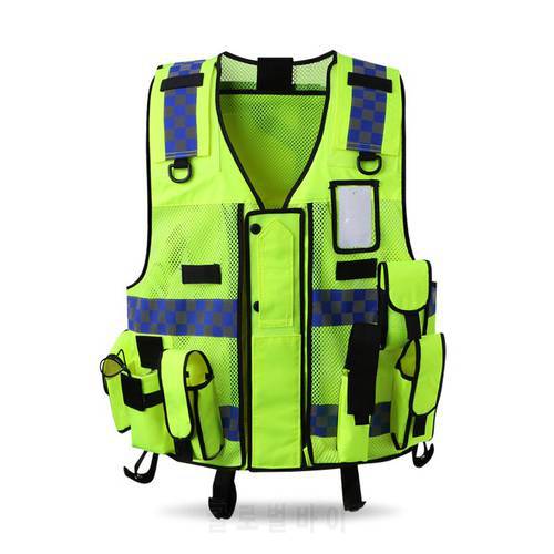 High Visibility Traffic Police Reflective Vest With Multi Pockets One Size Fit Most Body Style LOGO PRINT Free Shipping