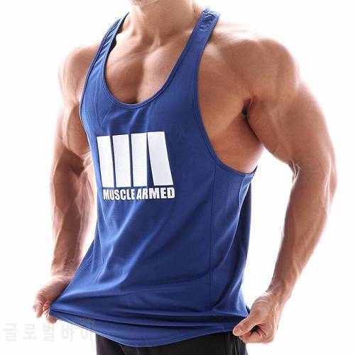 Summer Men Gyms Tank Top Fitness Workout Singlet Sling Vest Male Bodybuilding printing sleeveless Shirt Man Brand gym clothing