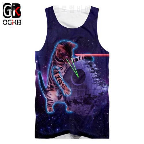 OGKB Tank Tops Boy New Funny Cartoon 3D Vest Printing Cat Galaxy Space Casual Oversized Clothes For Men Summer Sleeveless Shirt