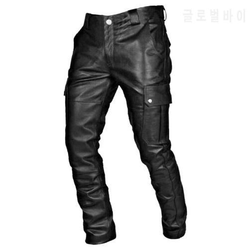 Man Retro Leather Motorcycle Street Pants Men&39s Autumn Winter Punk Retro Goth Slim Casual Long Pants Trousers Pantalon Homme