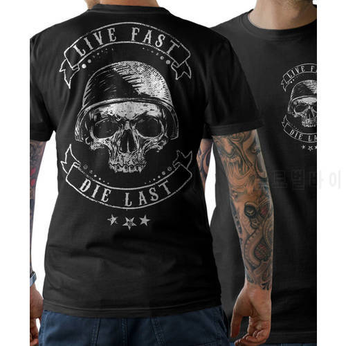 Top Biker Skull Live Fast Motorrad Chopper Oldschool Cotton Short-Sleeve T-Shirt Short Sleeves Cotton Custom T Shirt