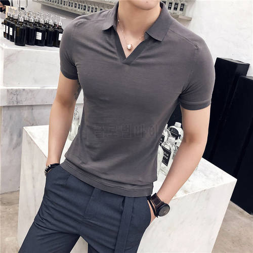 2021 Summer British Solid Short Sleeve Polo Shirt Korean Men Streetwear Fashion Men Polo Shirt Mens Clothing Playera Polo Hombre
