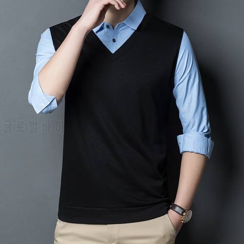 Ymwmhu Cotton Polo Shirt for Men Long Sleeve Solid Autumn Winter Men Shirt Button Collar Polo Shirt Korean Fashion Clothing