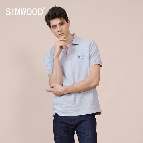 SIMWOOD 2022 Summer New Regular Fit Polo Shirts Men Logo Print 100% Cotton Tops Plus Size Breathable Quality Polo Brand Clothing