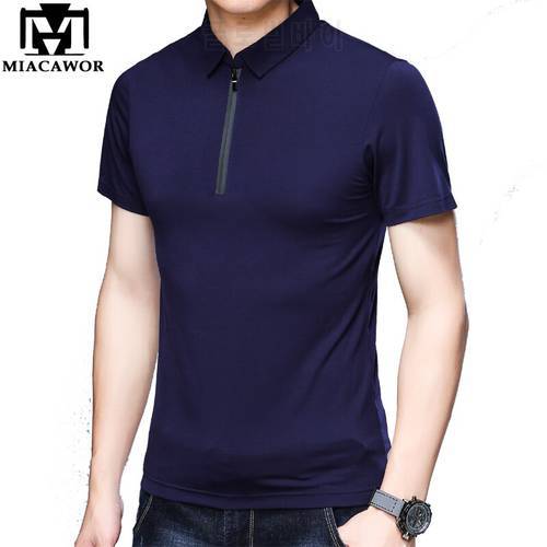 MIACAWOR Original Men Polo shirts Zipper Solid Homme Slim Fit Men Clothing Camisa Short-sleeve Tee shirt Homme T749