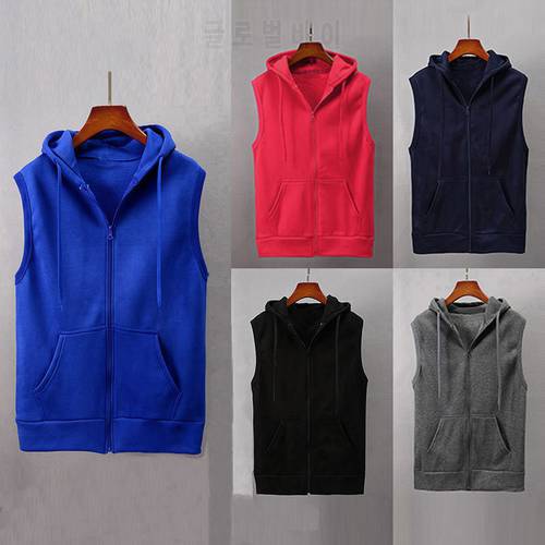 2021 Fashion Men Sleeveless Coat Simple Solid Hooded Waistcoat Slim Jacket Blouse Tops Shirt Personality High Quality Comfy Vest