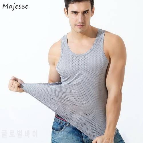 Summer Men Tank Tops Solid Plus Size 4XL Tight Slim Fit Muscle Workout Singlets Fishnet Quick-drying Sleeveless Bodybuilding New