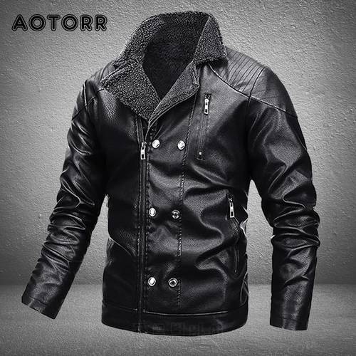 New Men Leather Jacket Fleece Coat Winter Male Casual Thicken Motorcycle PU Jacket Warm Suede Leather Coat Bussiness Clothing