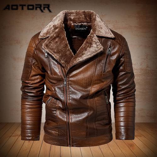 2022 Classic New Winter Men Leather Coat Fleece Jacket Fashion Motorcycle Jacket Retro PU Casual Leather Jackets Mens Warm Coats