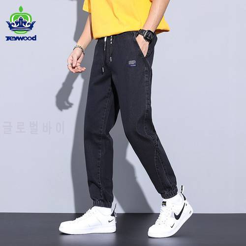 Men&39s Jeans Loose Harlan Denim Cotton Embroidery Hip Hop Baggy Casual Cargo Pants Elastic Waist Beam Feet Jogger Trousers Male