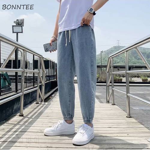 Jeans Men Ankle Length Harem Denim Trousers Drawstring Fashion All-match Joggers Korean Style Harajuku High Street Teens Leisure