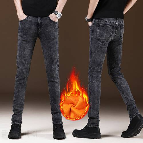 Winter High Quality Fleece Jeans Casual Slim Jeans Men&39s Straight Pencil Pants Fashion Men&39s Street Tight Men&39s Denim Trousers