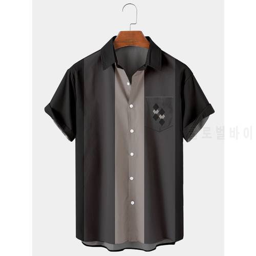 2021 New Solid Color Prismatic Stripe 3d Digital Printing Trendy Loose Short-sleeved Shirt Men&39s Top