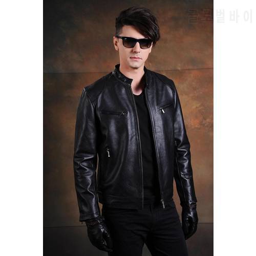 Free shipping.motor classic style,Plus size soft cowhide Jacket,fashion men&39s genuine Leather jacket.man biker&39s slim coat