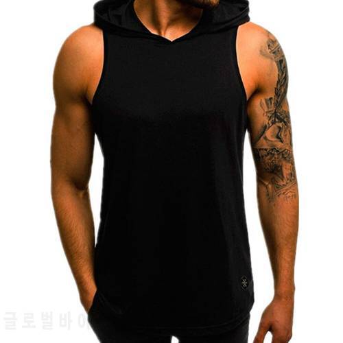 Summer Men Sports Slim Fit Breathable Camouflage Color Matching Hooded Sleeveless Vest Tops Fitness Workout Sportswear Tops Male