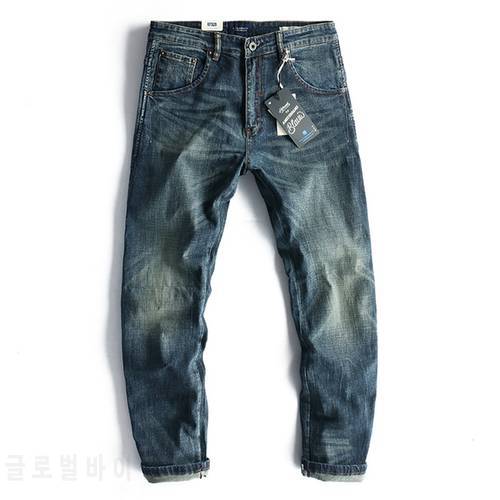 2021 Spring New Blue Moustache Effect Washed Old Jeans Men&39s Fashion Elastic Slim Straight Pants Simple Young Men&39s Pencil Pants
