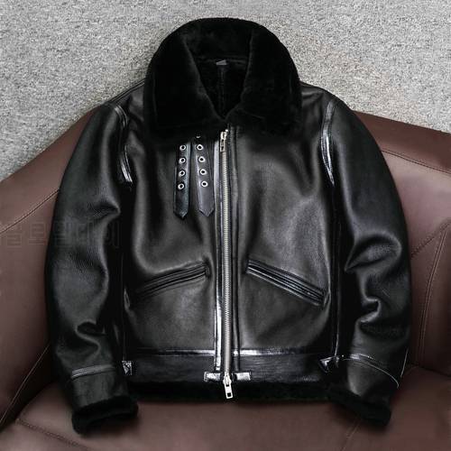 2023 New Genuine Sheepskin Leather Jacket Mens Plus Size Real Thick Sheepskin Natural Warm Coat