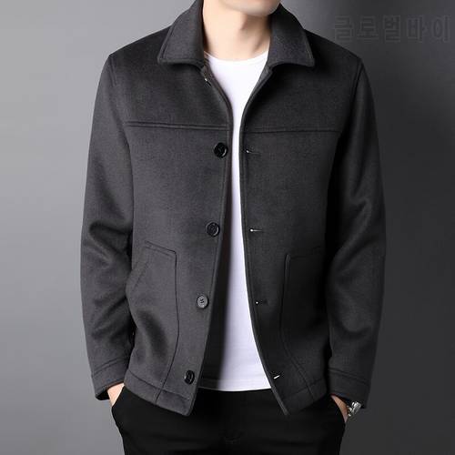 2022 Korean Lapel Woolen Jacket Men&39s Loose Short Coat Spring Autumn Thickening Tops Fashion Casual Clothes For Male New S-3XL