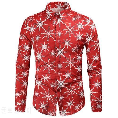 Snow Print Christmas Shirt Men 2022 Brand Slim Fit Long Sleeve Mens Dress Shirts Streetwear Casual Shirt Male Party Clothing 4XL