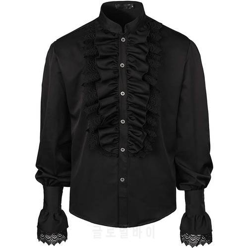 Mens Pirate Shirt Vampire Renaissance Victorian Steampunk Gothic Ruffled Medieval Halloween Costume Clothing Chemise Homme xxl