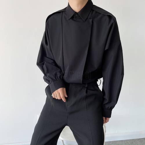 Men Folded Long Sleeve Niche Fashion Long Sleeve Loose Casual Shirts Men&39s Korean Japanese Harajuku Streetwear Shirt Tops Male