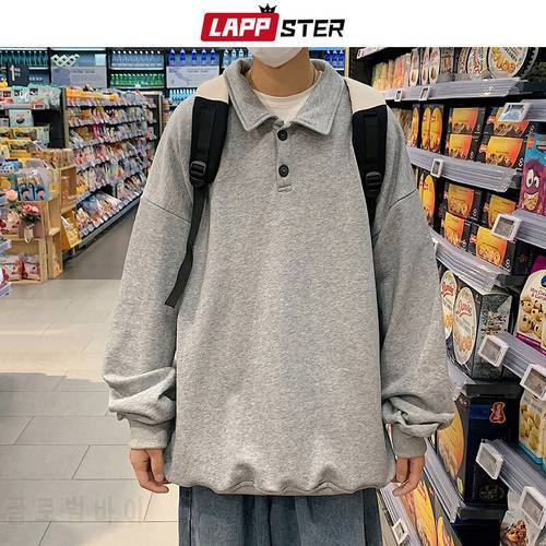 LAPPSTER Men Vintage Harajuku Kawaii Hoodies 2022 Mens Streetwear Causal Japanese Sweatshirts Male Korean Fashion Solid Hoodies