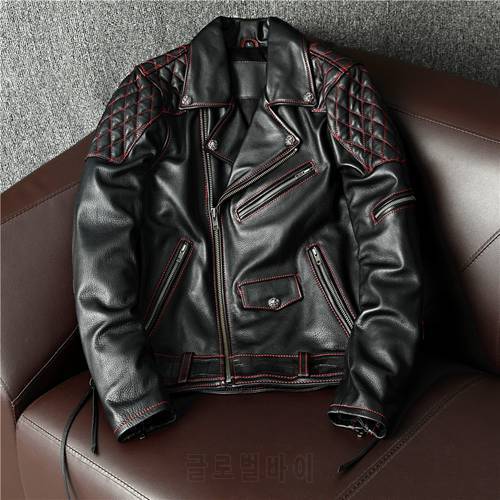 YRFree shipping.2021 Brand new cool motor biker leather jacket.rider slim natural cowhide coat.fashion rivet leather clothes