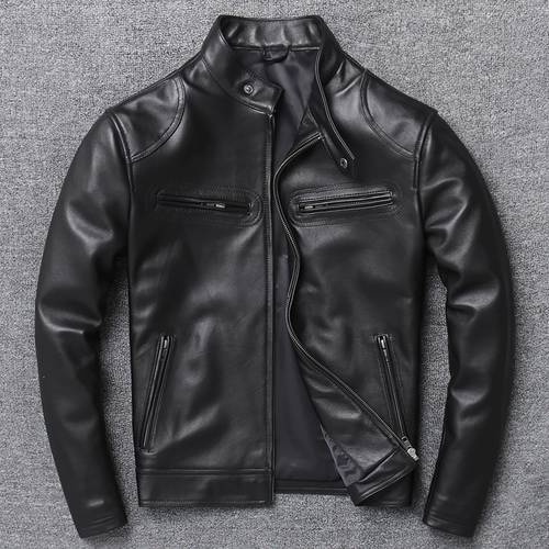 Men Real New Jacket Slim Motorcycle Sheepskin Genuine Leather Coat High Quality Large Size Lambskin Male Outwear Clothes