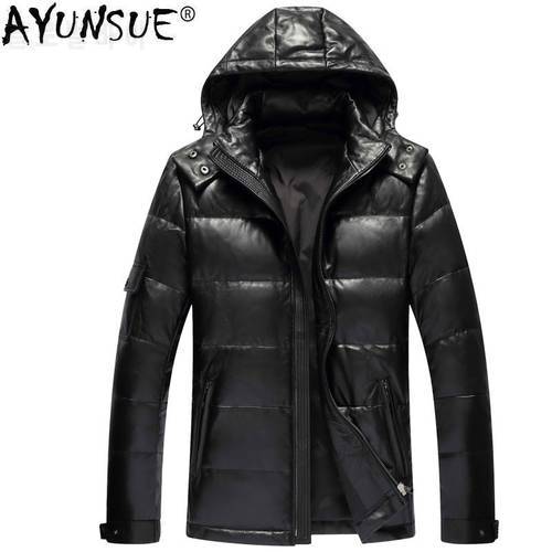 AYUNSUE 2020 Real Leather Jacket Men Hooded Autumn Winter Sheepskin Coat for Men Duck Down Jacket Veste Cuir Homme YZX1926 KJ