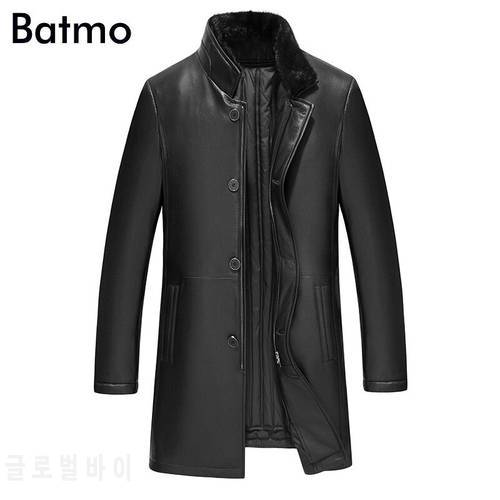 BATMO 2021 new arrival winter high quality sheepskin&mink fur collar white duck down jackets men,men&39s real leather trench coat