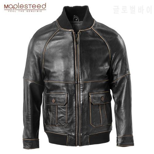 Men Leather Jacket Raglan Shoulder Black Edged Natural Cowhide / Brown Second Layer Cowhide Leather Coat Autumn Asian Size M270