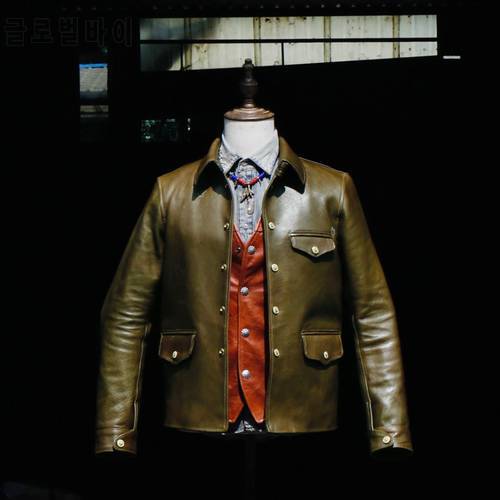 YRFree shipping.customized genuine leather coat.Classic casual brakeman leather clothes.Luxury Rare green