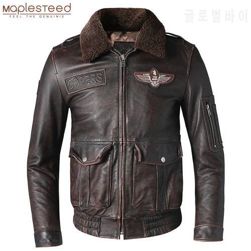 Men Leather Jacket Quilted 100% Natural Cowhide & Fur Collar Military Biker Clothing Flight Coat Winter Warm Asian Size M606