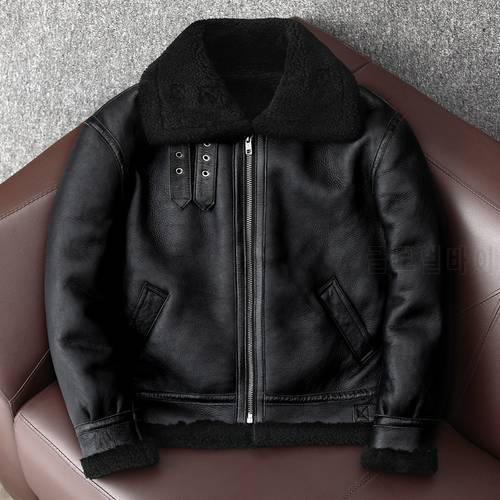 Free shipping,Plus size.winter warm genuine leather jacket.Super sheepskin shearling coat.man leather fur clothes.natural wool