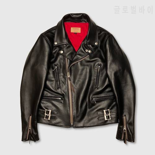 YRFree shipping.Tea core calfskin British Vintage Motorcycle Jacket.Luxury Classic Rider 391 genuine leather coat.thick leather