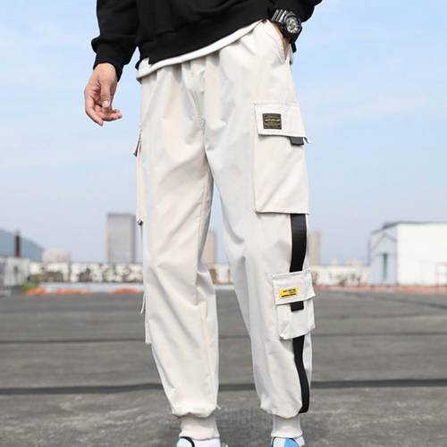 Multi Pockets Pants All Match Hip Hop Solid Color Men Cargo Pants Urban Loose Multi Pockets Sports Trousers