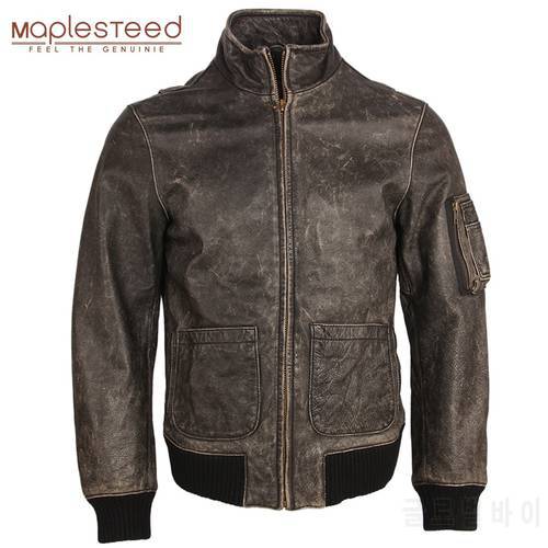 Vintage Distressed Leather Jacket Men Leather Coat 100% Natural Calfskin Men&39s Bomber Jackets Autumn Male Leather Clothing M157