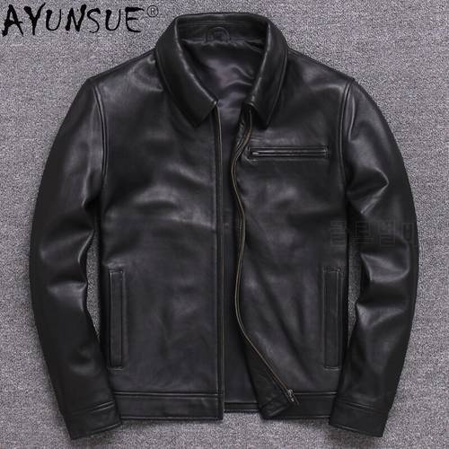 AYUNSUE 2021 Genuine Leather Jacket Black Cowhide Coat Men Slim Korean Style Jackets Casual Outwear New Casaco Masculino SQQ334