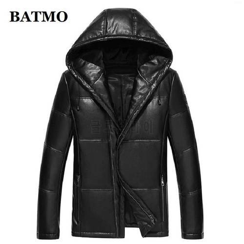 BATMO real leather jackets men,95% white duck down hooded jacket men,warm jackets,plus-size M-5XL 1720