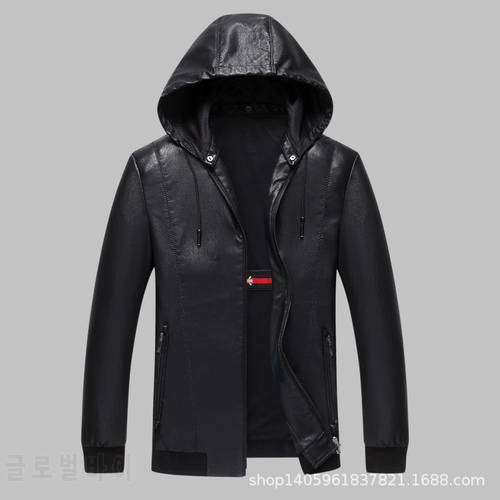 202 Haining men&39s sheep leather jacket hooded slim Korean youth motorcycle clothes handsome coat fashion