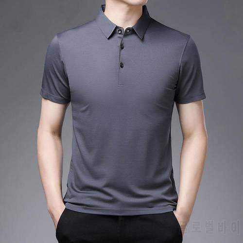 2021 Summer Fashion Casual Men Polyester Shirt Solid Color Short Sleeve Summer Lapel Buttons Top for Dating
