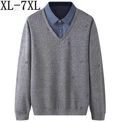 7XL 6XL 5XL New Autumn Oversized Loose Fake Two Piece Polo Shirt Men Fashion Polos Homme High Quality Casual Shirts For Men Tops