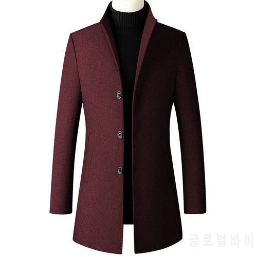 Autumn/Winter New British Style Solid Mid-length Men Wool Woolen Jacket Men&39s Slim Fit Trench Coat Business Overcoat Male M-5XL