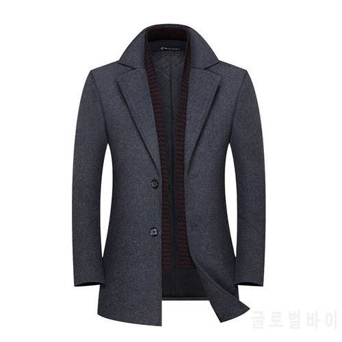 New Brand 46.7% Wool Coat Men Fashion Scarf Thick Woolen Jacket Casual Men Winter Overcoat Long Trench