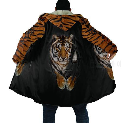 shipping Winter Mens Cloak Animal Beautiful Tiger 3D Printing Fleece Hooded cloak Unisex Casual Thick Warm Cape coat PF34
