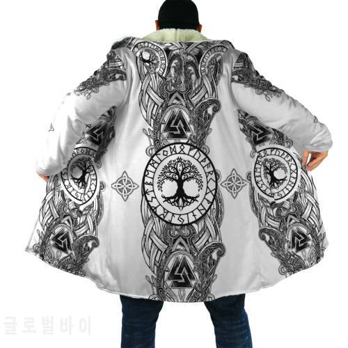 2021 Winter Fashion Mens Cloak Viking Odin Raven Tattoo 3D Printing Fleece Hooded cloak Unisex Casual Thick Warm Cape coat PJ-01