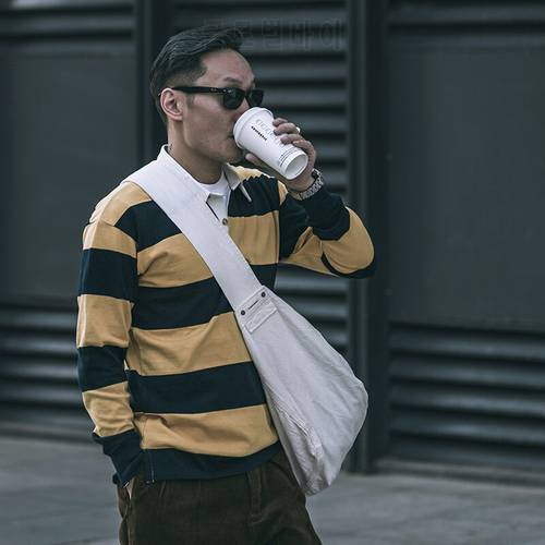 Non Stock 290g Heavyweight Yarn-Dyed Stripe Long Sleeve Polo T-Shirt Top Men&39s IVY Vintage Casual Rugby Polo Shirts
