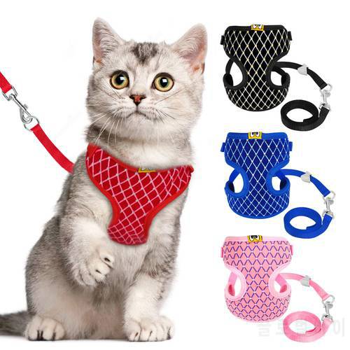 Mesh Cat Harness and Leash Set Rhinestone Breathable Cat Collar Harnesses Vest Pet Traction for Small Medium Dog Cat Puppy